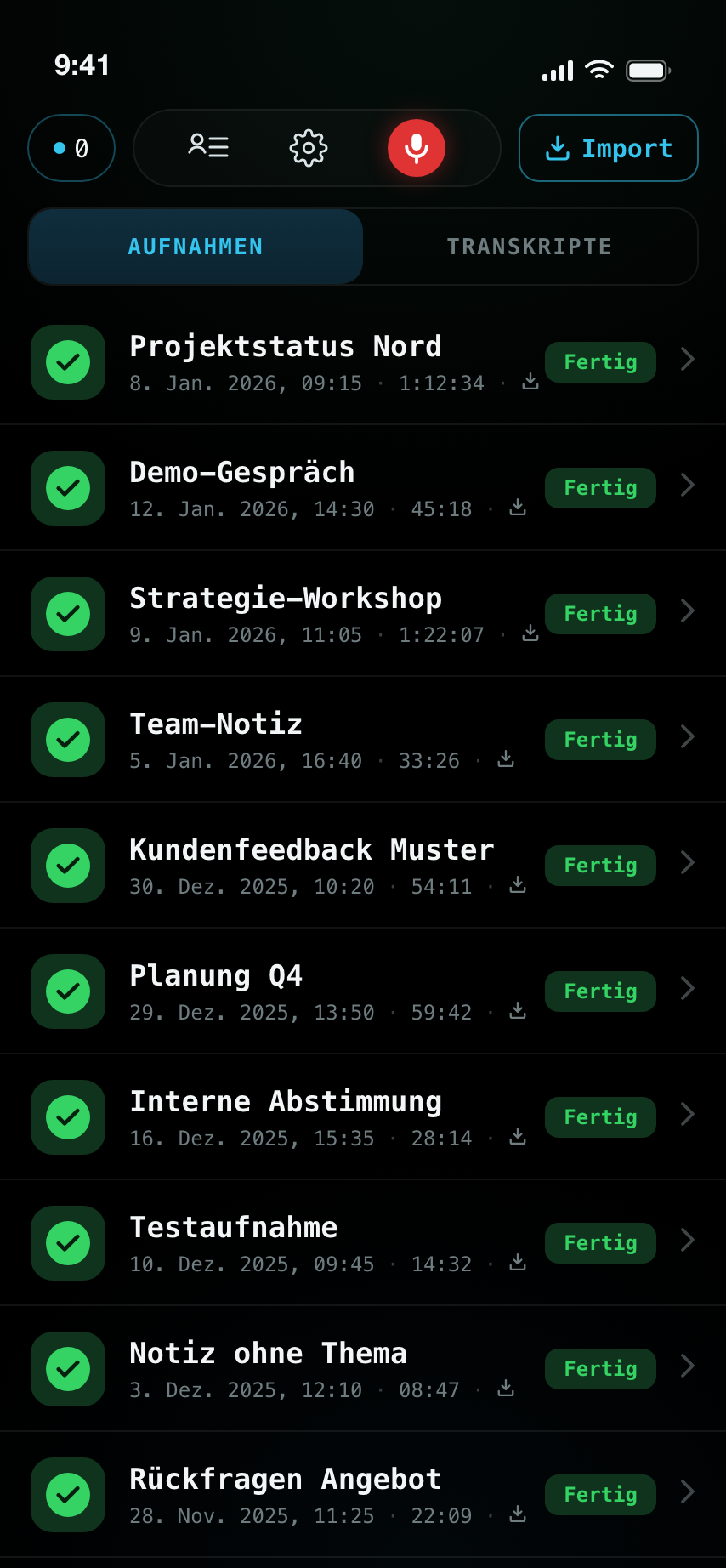 NotesScript: Liste lokaler Aufnahmen und Transkripte